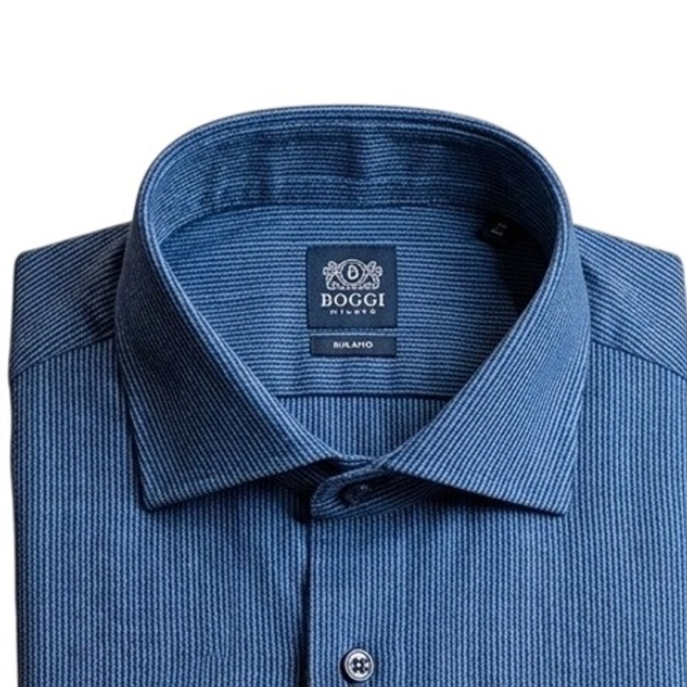 Boggi Milano Mens Blue Striped Slim Fit Long Sleeve Button Down Shirt Large Nwot